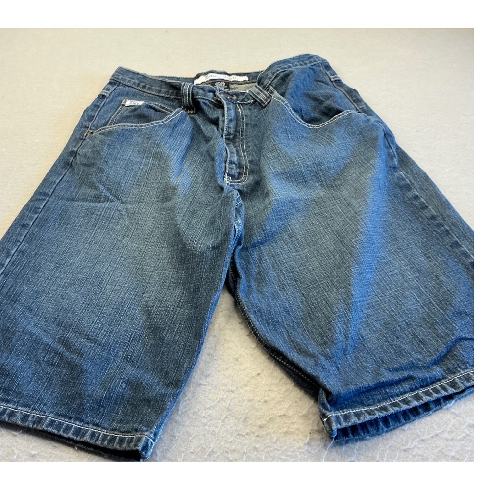 Paco‎ Jeans Y2K Denim Shorts Baggy Embroidered Logo 33 Blue Skater Streetwear